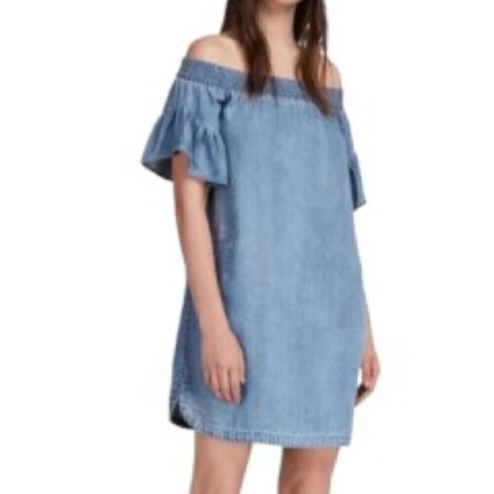 All Saints Adela Chambray Off Shoulder Dress XSmall